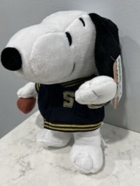 Peanuts Snoopy Plush in Navy, White & Yellow Letterman Jacket
